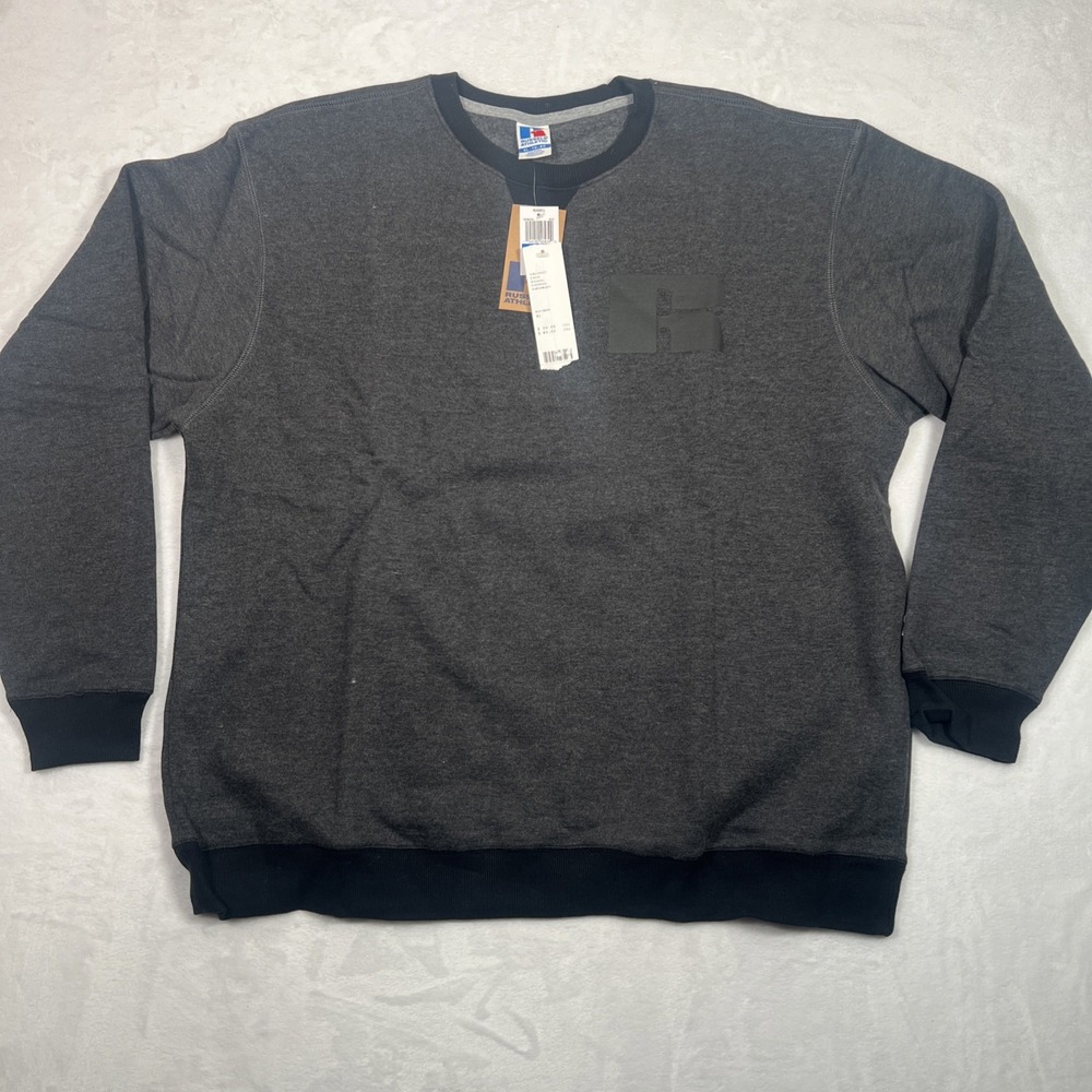 Russell Athletic Snow Melange Crew Neck Quality Sweatshirt Black Noir Men XL NWT